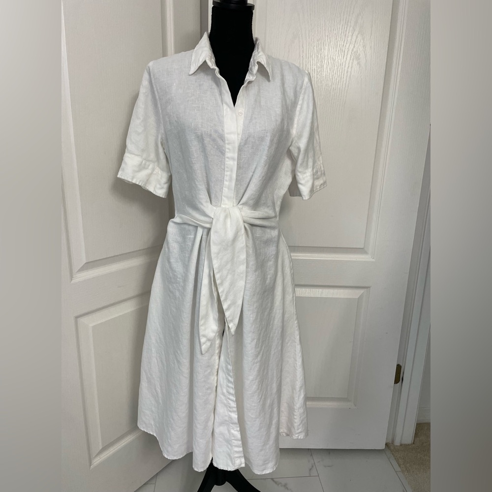 Ralph Lauren pure linen shirt dress size 10 white fir & flare - Picture 2 of 5